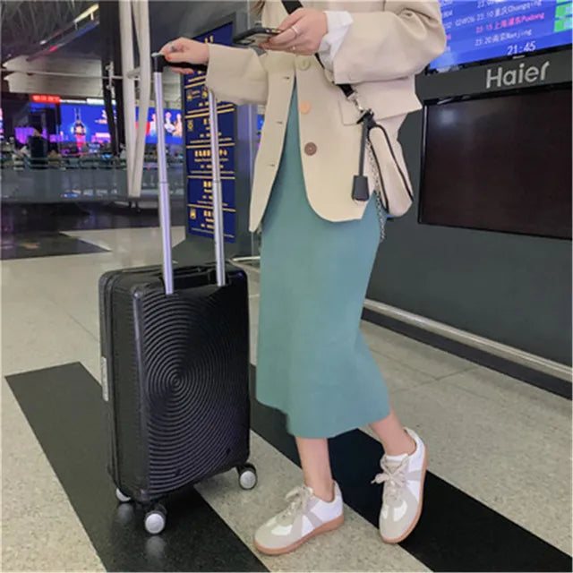 Korean Style Beige Black Green Purple Tube Skirt Women's Knit Straight Skirt With Slit High Waist Long Pencil Skirt Womens