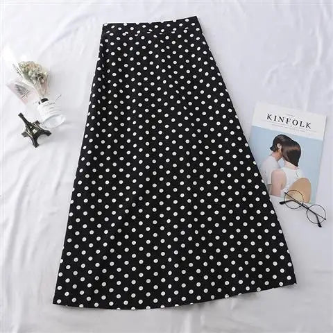 New Women High Waist Polka Dots Skirt Elegant Midi Length Skirts Wrap Dots Chiffon Skirt Korean Fashion