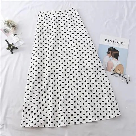New Women High Waist Polka Dots Skirt Elegant Midi Length Skirts Wrap Dots Chiffon Skirt Korean Fashion