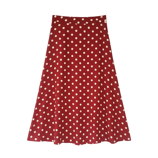 New Women High Waist Polka Dots Skirt Elegant Midi Length Skirts Wrap Dots Chiffon Skirt Korean Fashion