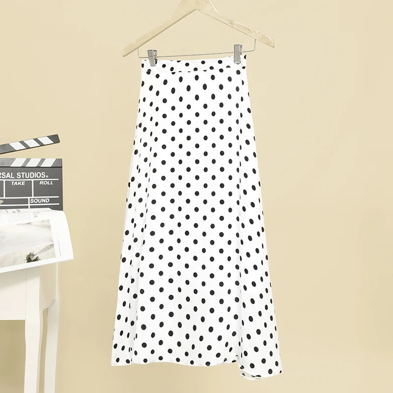 New Women High Waist Polka Dots Skirt Elegant Midi Length Skirts Wrap Dots Chiffon Skirt Korean Fashion