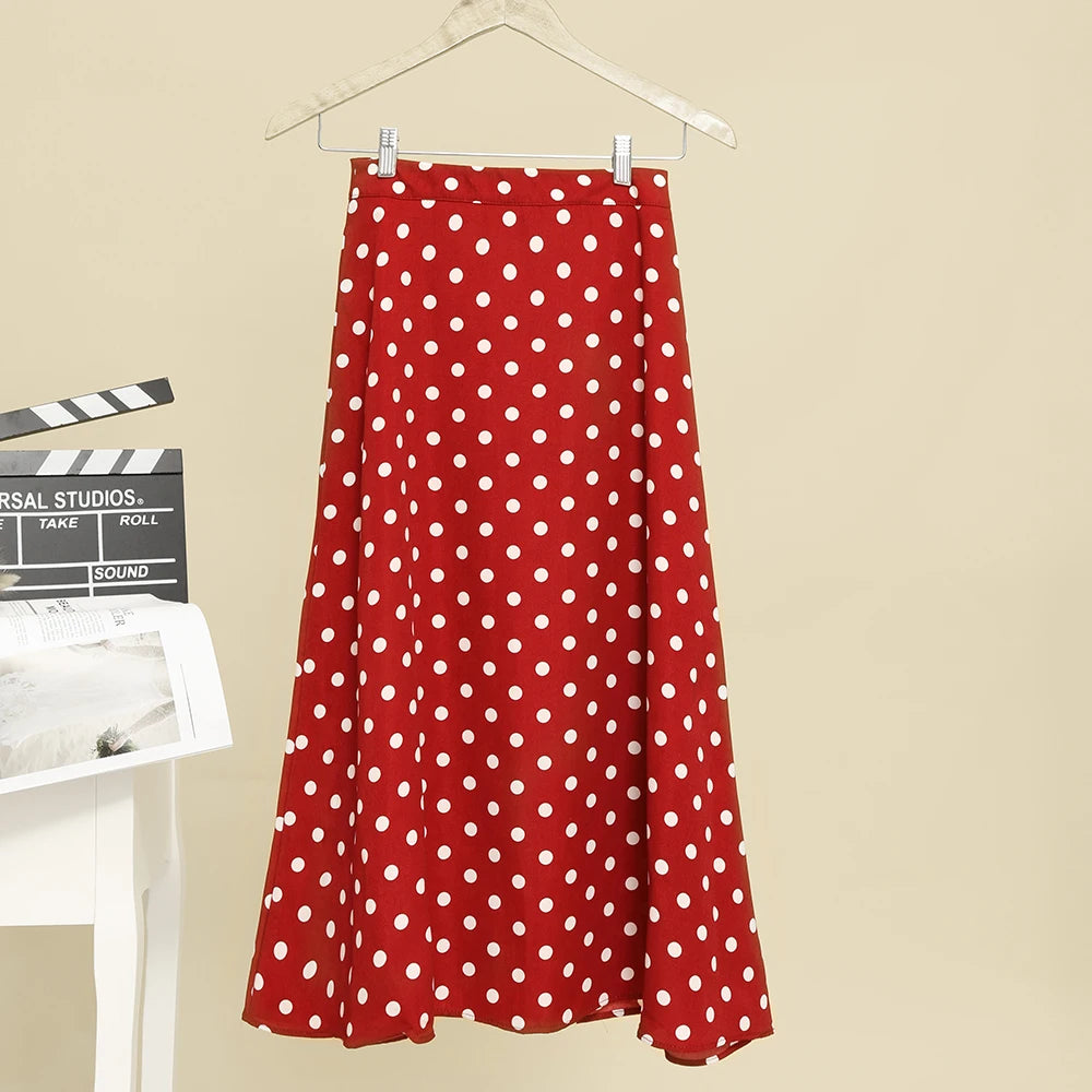 New Women High Waist Polka Dots Skirt Elegant Midi Length Skirts Wrap Dots Chiffon Skirt Korean Fashion