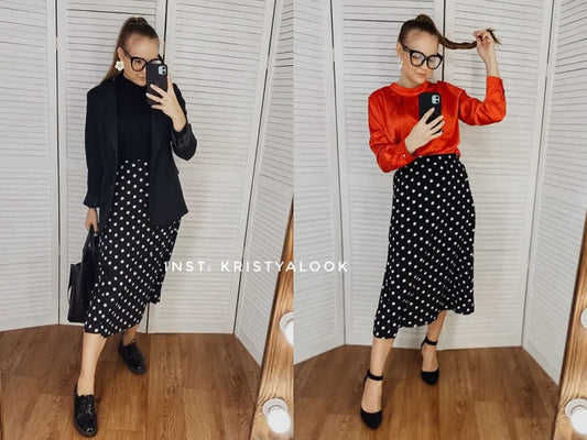 New Women High Waist Polka Dots Skirt Elegant Midi Length Skirts Wrap Dots Chiffon Skirt Korean Fashion